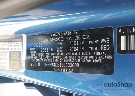 2025 Kia K4 Gt-Line z USA, uszkodzony, nr VIN 3KPFW4DE1SE133608